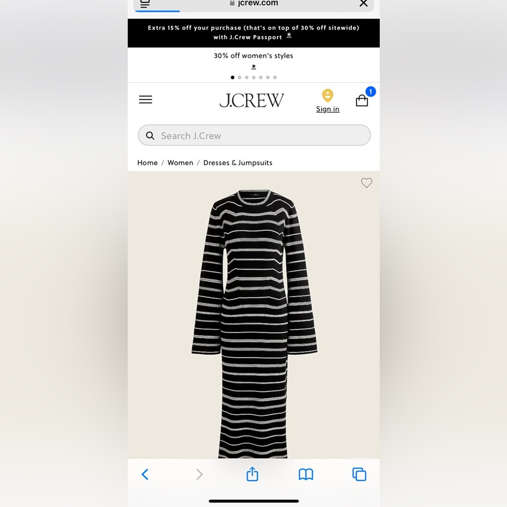 J. Crew Women’s Knit ribbed sweater-dress in mixed stripe NWT